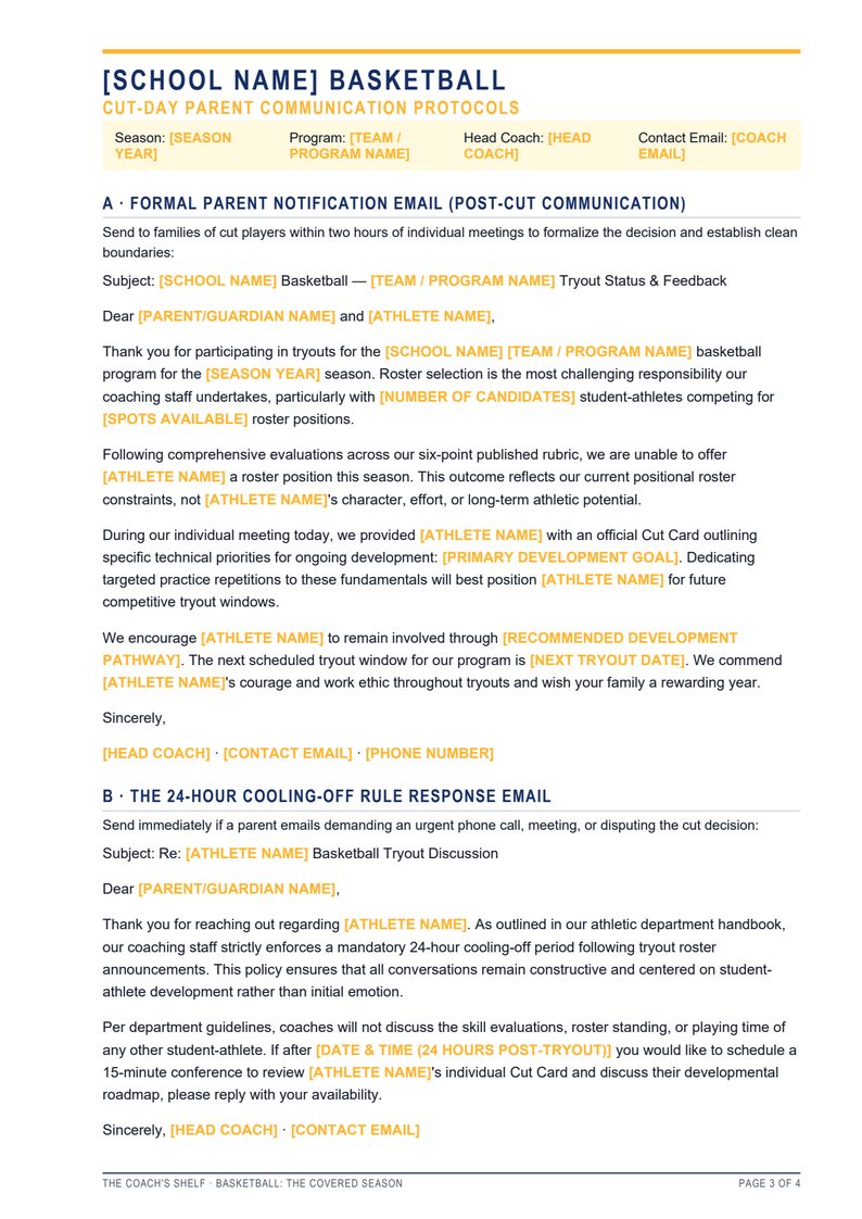 The cut-day parent notification email template