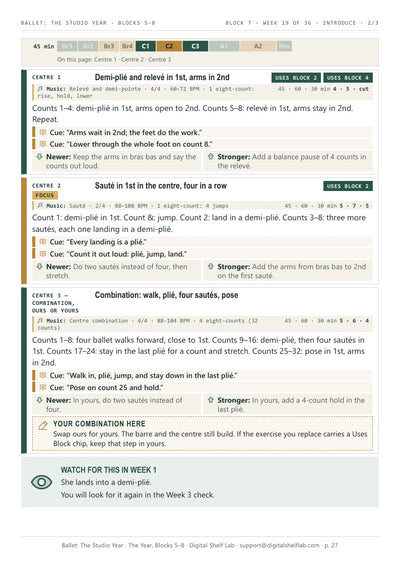 Block 7, page 3: week 19 continued, barre and centre