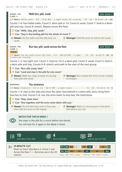 Block 7, page 4: week 19 continued, across the floor and révérence