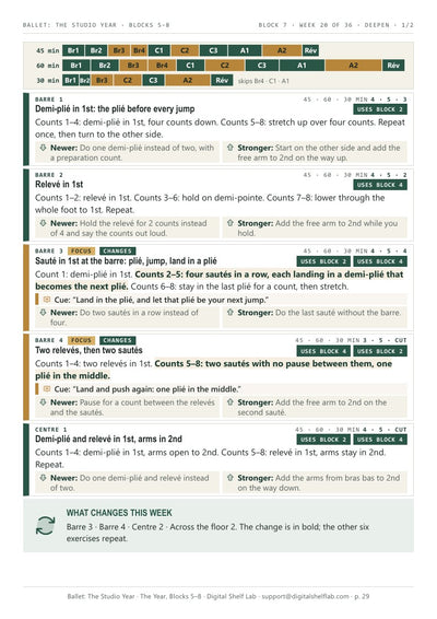 Block 7, page 5: week 20, the same ten exercises with the four changes in bold