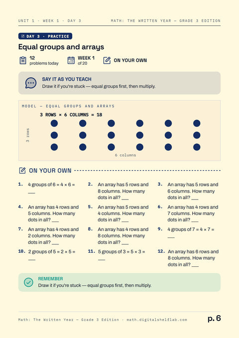 Day 3 lesson page with its Say-it box and practice
