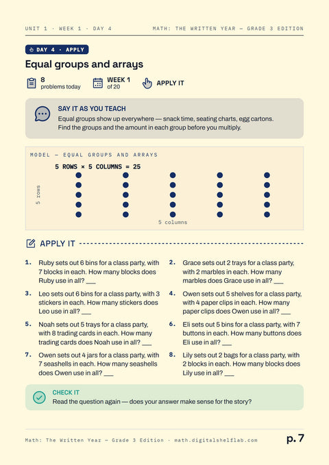 Day 4 lesson page with its Say-it box and practice